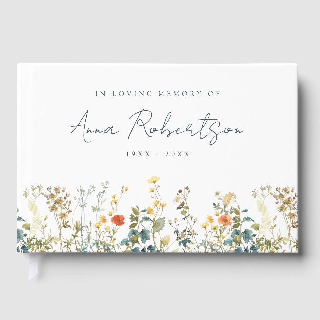 Elegant Wildflower Memorial Service Guest Book (Front)