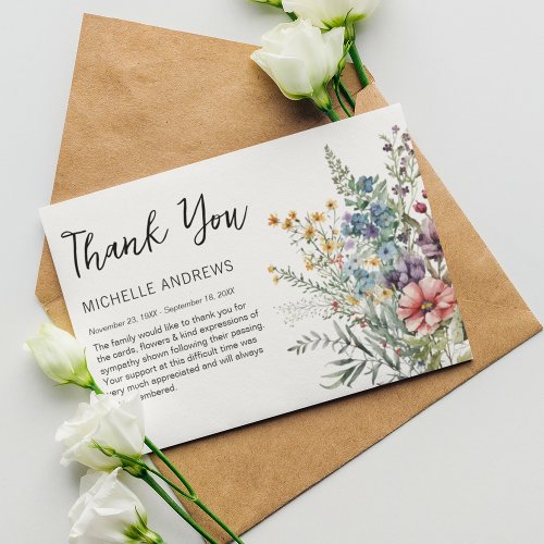 Elegant Wildflower Memorial Thank You Card