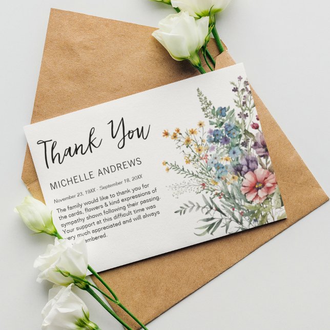 Elegant Wildflower Memorial Thank You Card (Creator Uploaded)