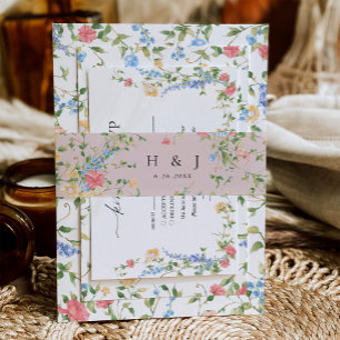 Elegant Wildflower Monogram Blush Pink Wedding  Invitation Belly Band