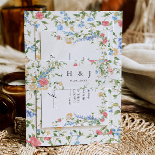 Elegant Wildflower Monogram Floral Wedding Invitation Belly Band