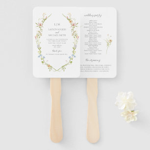 Elegant Wildflower Monogram Garden Wedding Program Hand Fan