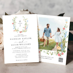 Elegant Wildflower Monogram Photo Wedding Invitation