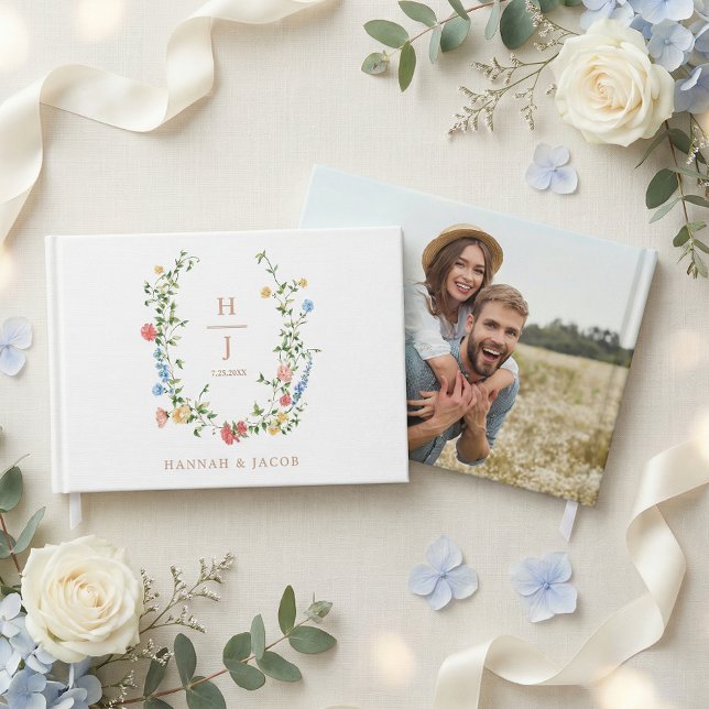 Elegant Wildflower Monogram Wedding  Foil Guest Book (Creator Uploaded)