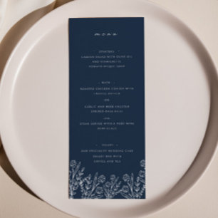 Elegant Wildflower Navy Blue Wedding Dinner Menu