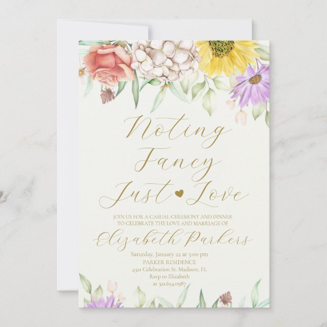 Elegant Wildflower Nothing Fancy Just Love  Invitation (Front)