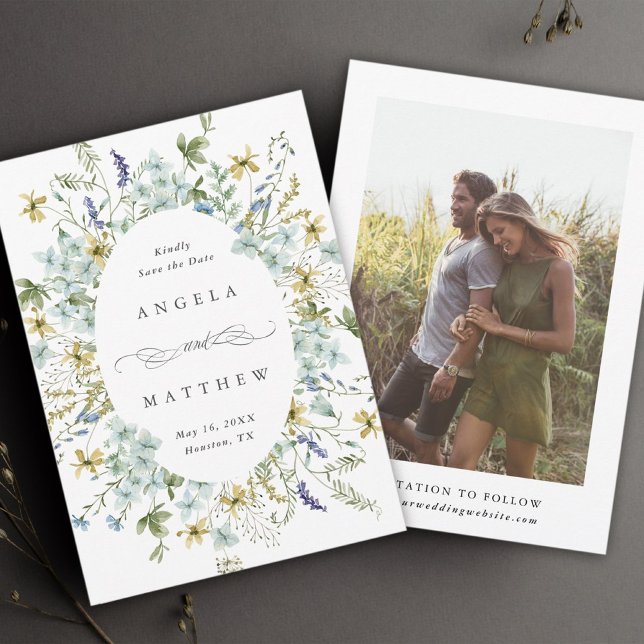 Elegant Wildflower Oval Frame Wedding Photo Save The Date (Creator Uploaded)