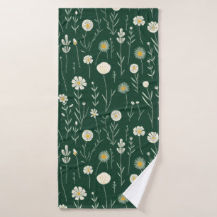 Elegant Wildflower Pattern on Dark Green Bath Towel Set