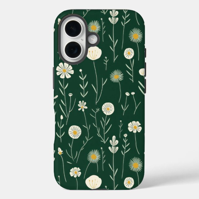 Elegant Wildflower Pattern on Dark Green  Case-Mate iPhone Case (Back)