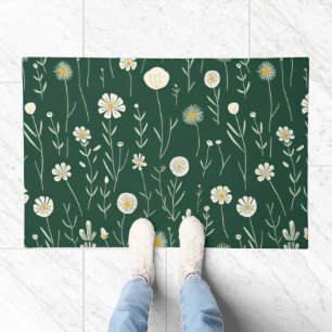 Elegant Wildflower Pattern on Dark Green Doormat