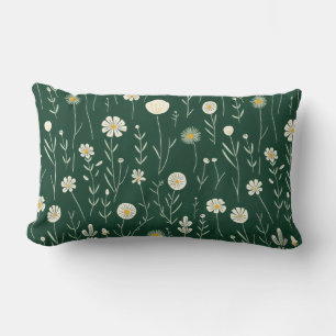 Elegant Wildflower Pattern on Dark Green Lumbar Pillow