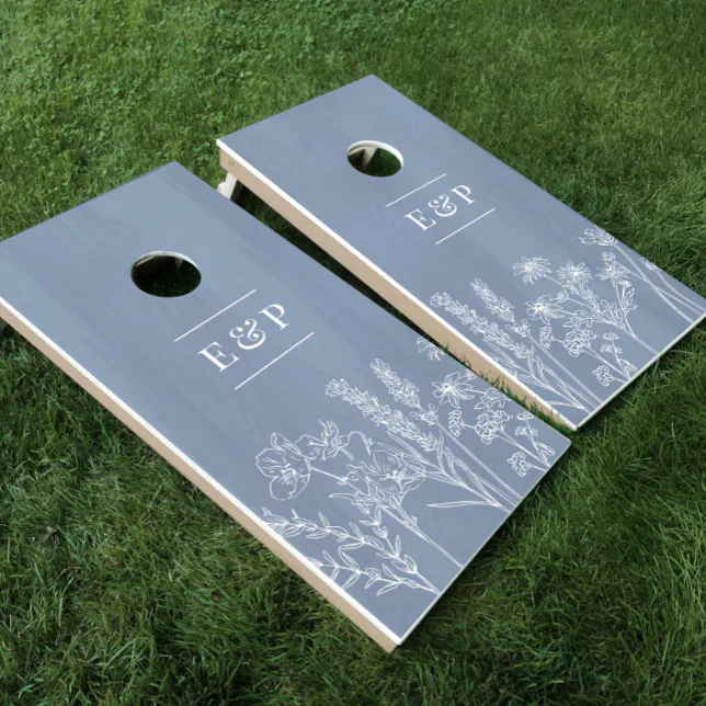 Elegant Wildflower Periwinkle Blue Wedding Cornhole Set
