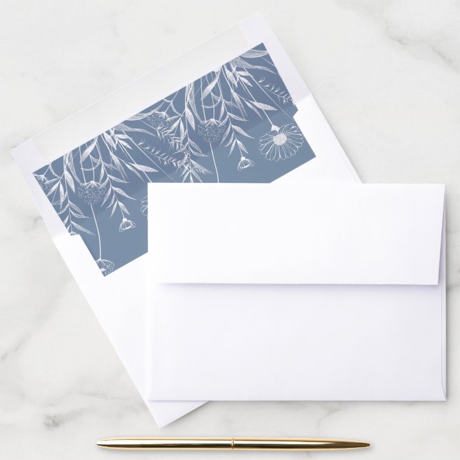 Elegant Wildflower Periwinkle Wedding Envelope Liner (Desk)