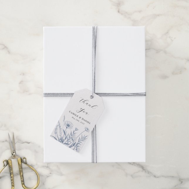 Elegant Wildflower Periwinkle Wedding Gift Tags (With Twine)