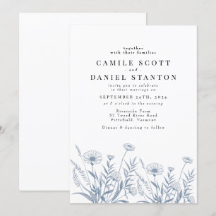 Elegant Wildflower Periwinkle Wedding Invitation