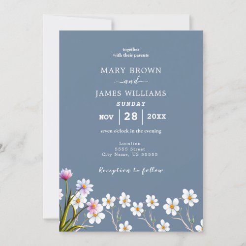 Elegant Wildflower Periwinkle Wedding Invitation