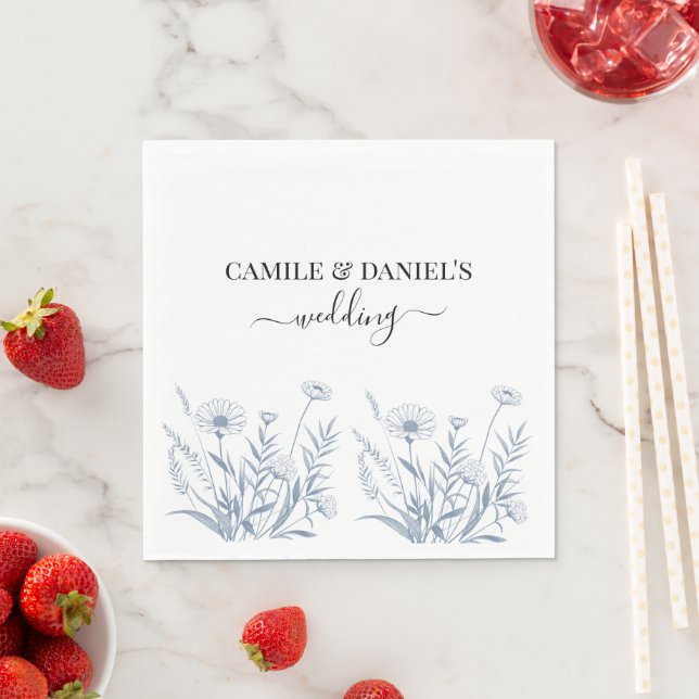 Elegant Wildflower Periwinkle Wedding  Napkins (Insitu)