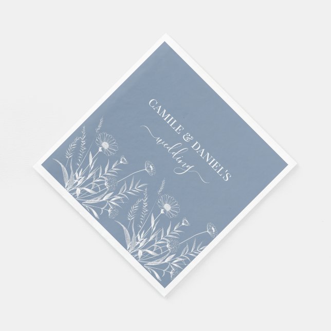 Elegant Wildflower Periwinkle Wedding  Napkins (Corner)