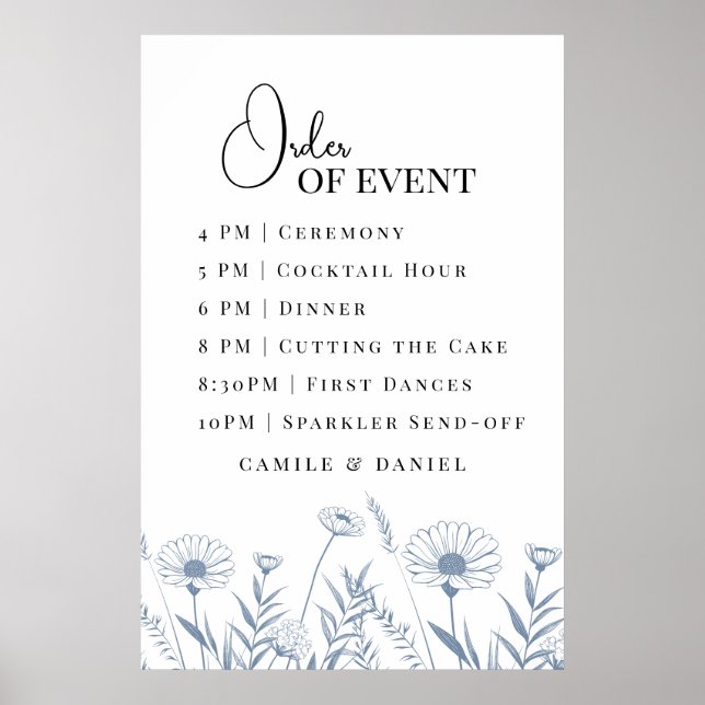 Elegant Wildflower Periwinkle Wedding Poster (Front)