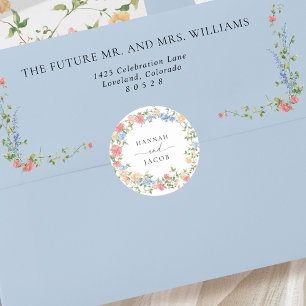 Elegant Wildflower Personalized Wedding Envelope Classic Round Sticker