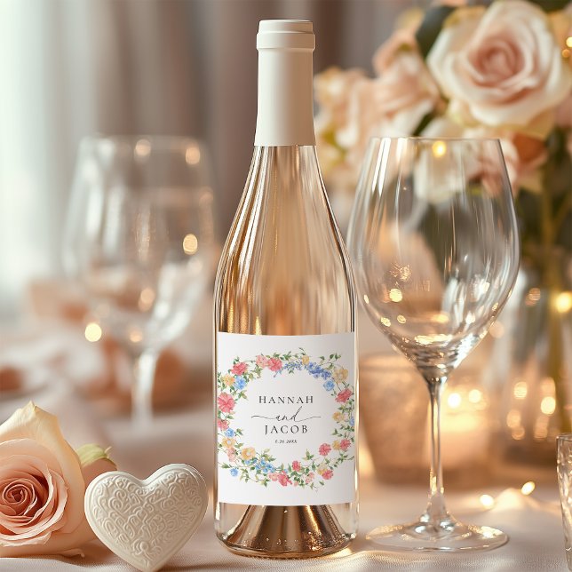 Elegant Wildflower Personalized Wedding  Wine Label (Creator Uploaded)