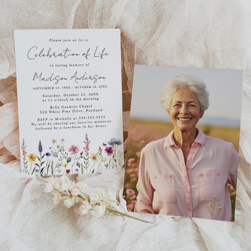 Elegant Wildflower Photo Celebration of Life Invitation