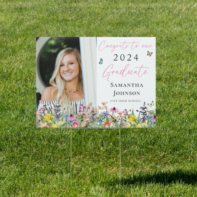 Elegant Wildflower Photo Graduation Sign (Insitu)