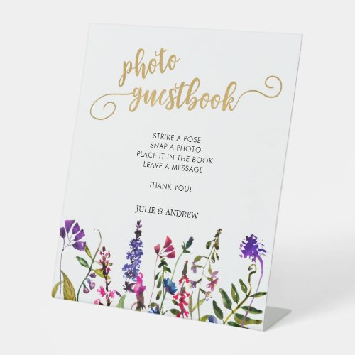 Elegant Wildflower Photo guestbook Pedestal Sign