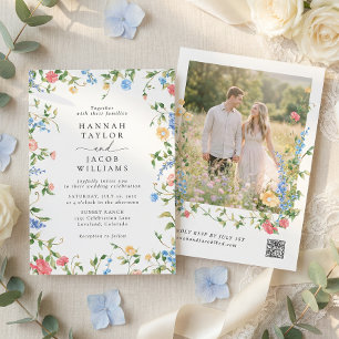 Elegant Wildflower Photo QR Code RSVP Wedding Invitation