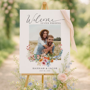 Elegant Wildflower Photo Wedding Welcome Sign