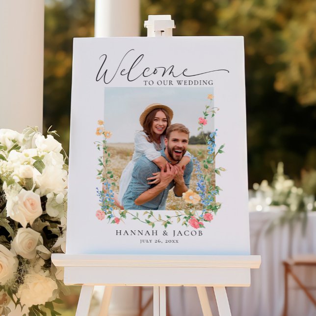 Elegant Wildflower Photo Wedding Welcome Sign (Creator Uploaded)