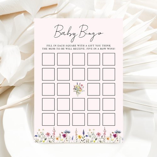 Elegant Wildflower Pink Baby Shower Bingo Card