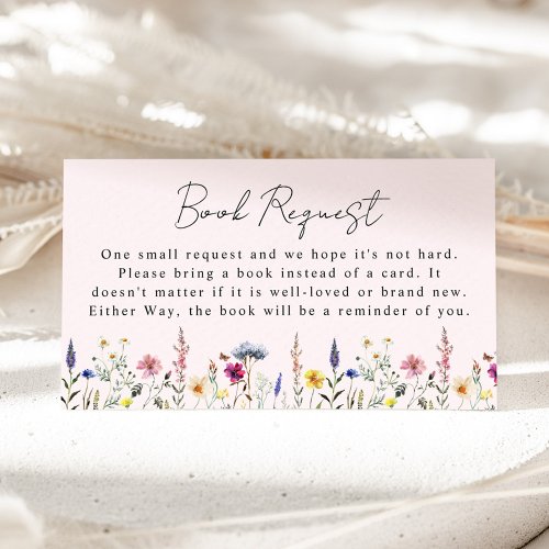 Elegant Wildflower Pink Baby Shower Book Request Enclosure Card