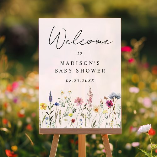 Elegant Wildflower Pink Baby Shower Welcome Acrylic Sign