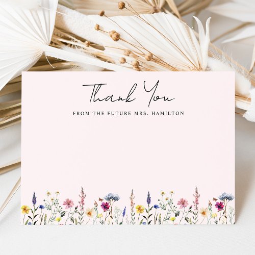 Elegant Wildflower Pink Future Mrs Bridal Shower Thank You Card