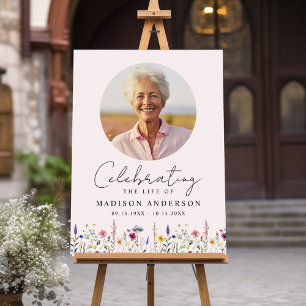 Elegant Wildflower Pink Photo Celebration of Life Foam Board