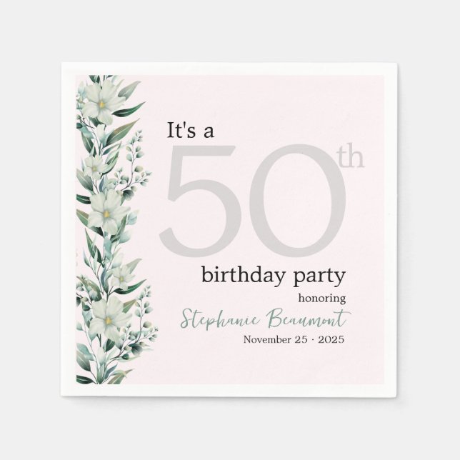 Elegant Wildflower Pink Surprise 50th Birthday  Na Napkins (Front)