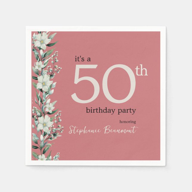 Elegant Wildflower Pink Surprise 50th Birthday  Napkins (Front)