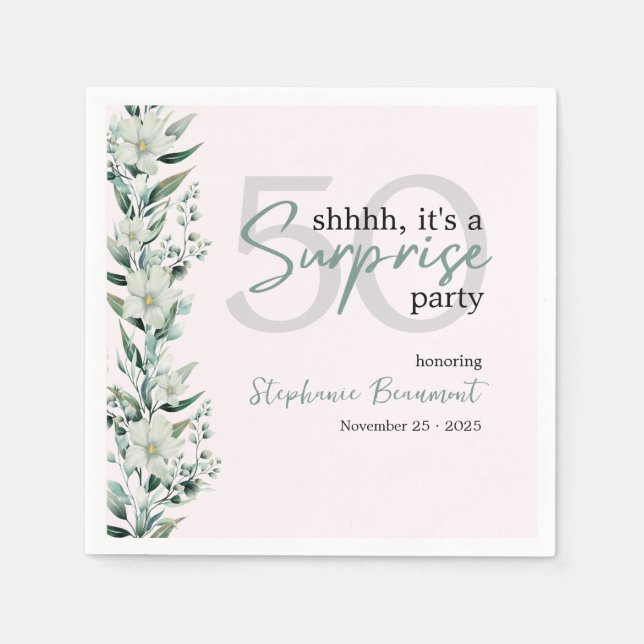 Elegant Wildflower Pink Surprise 50th Birthday  Napkins (Front)