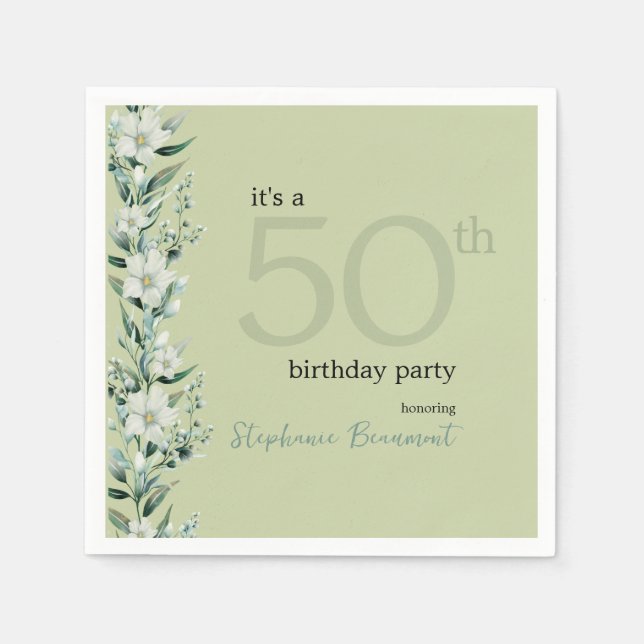 Elegant Wildflower Pink Surprise 50th Birthday  Napkins (Front)