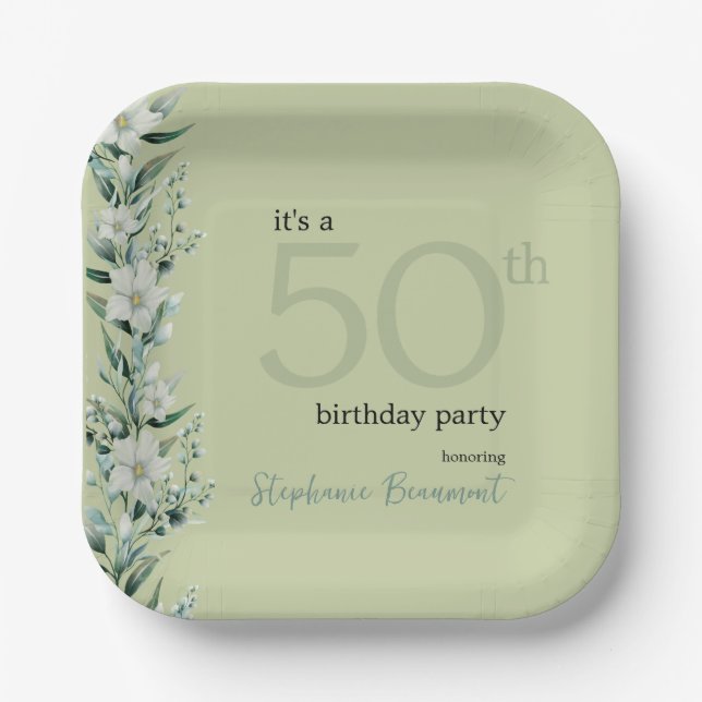 Elegant Wildflower Pink Surprise 50th Birthday  Paper Plates (Front)