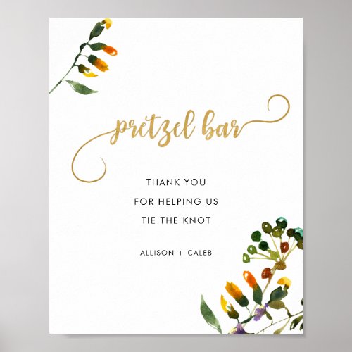 Elegant Wildflower pretzel bar wedding sign