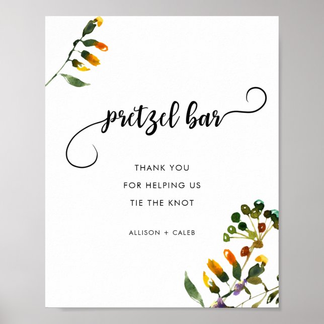 Elegant Wildflower pretzel bar wedding sign (Front)