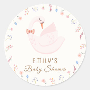 Elegant Wildflower Princess Swan Girl Baby Shower Classic Round Sticker