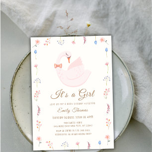 Elegant Wildflower Princess Swan Girl Baby Shower Invitation