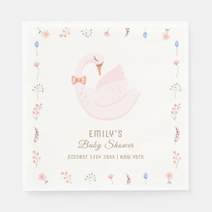 Elegant Wildflower Princess Swan Girl Baby Shower Napkins
