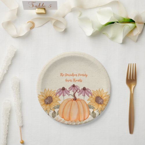 Elegant Wildflower Pumpkin Fall Thanksgiving Paper Plates
