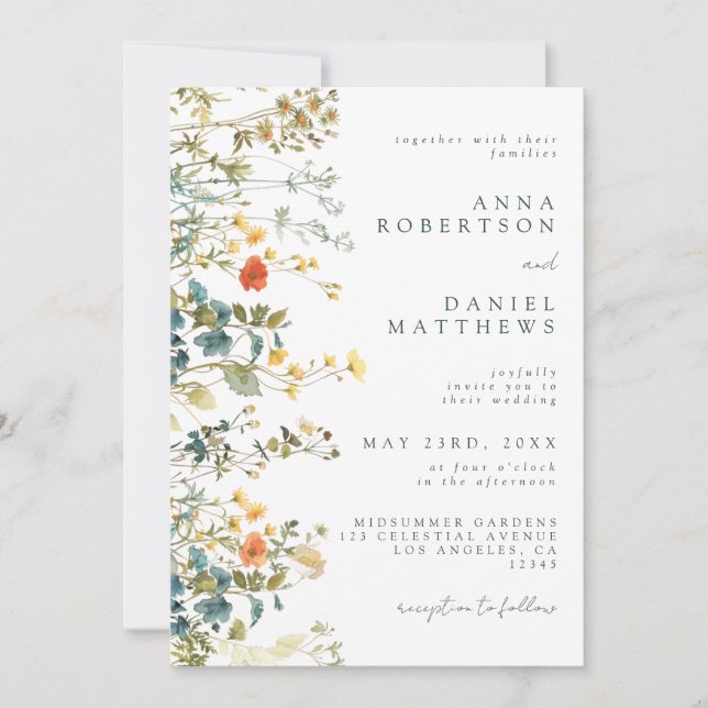 Elegant Wildflower QR Code Wedding Invitation (Front)