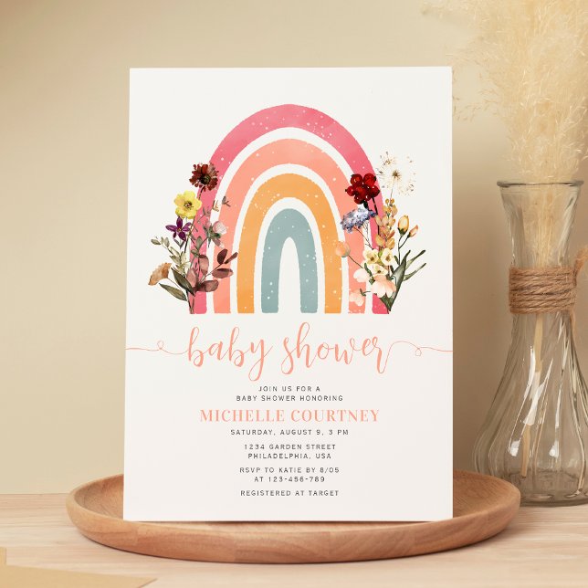 Elegant Wildflower Rainbow Girl Baby Shower Invitation (Creator Uploaded)