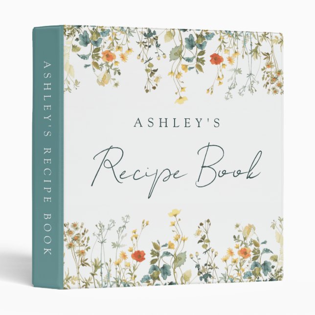 Elegant Wildflower Recipe 3 Ring Binder (Front/Spine)